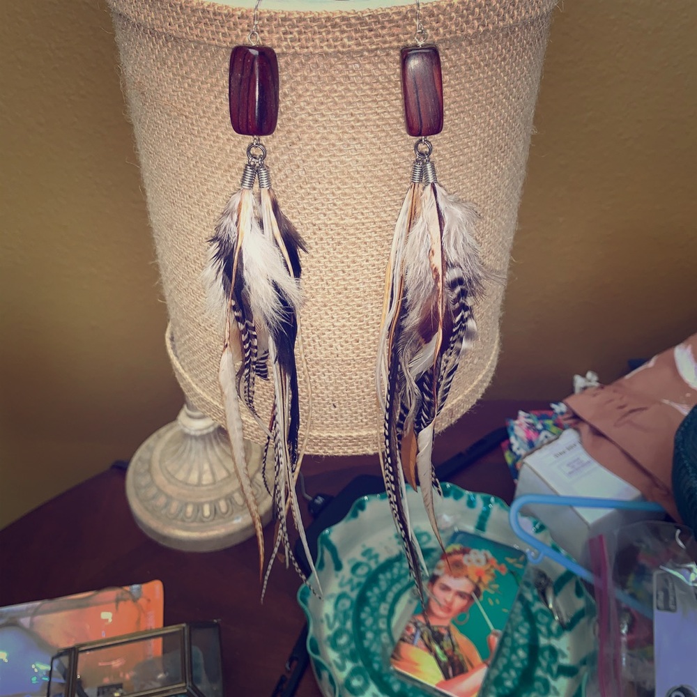 Long boho feather earrings